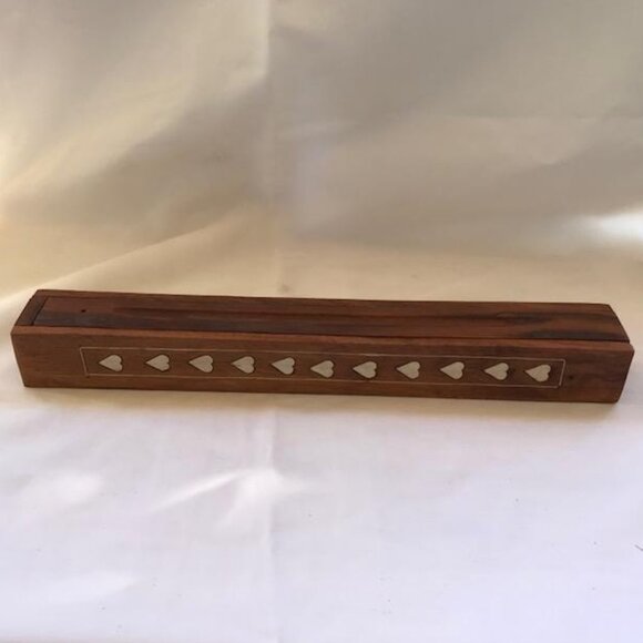 Agarbatti Wood Handmade Coffin Box Incense Stick Burner Holder White Inlay 12" - Picture 2 of 5